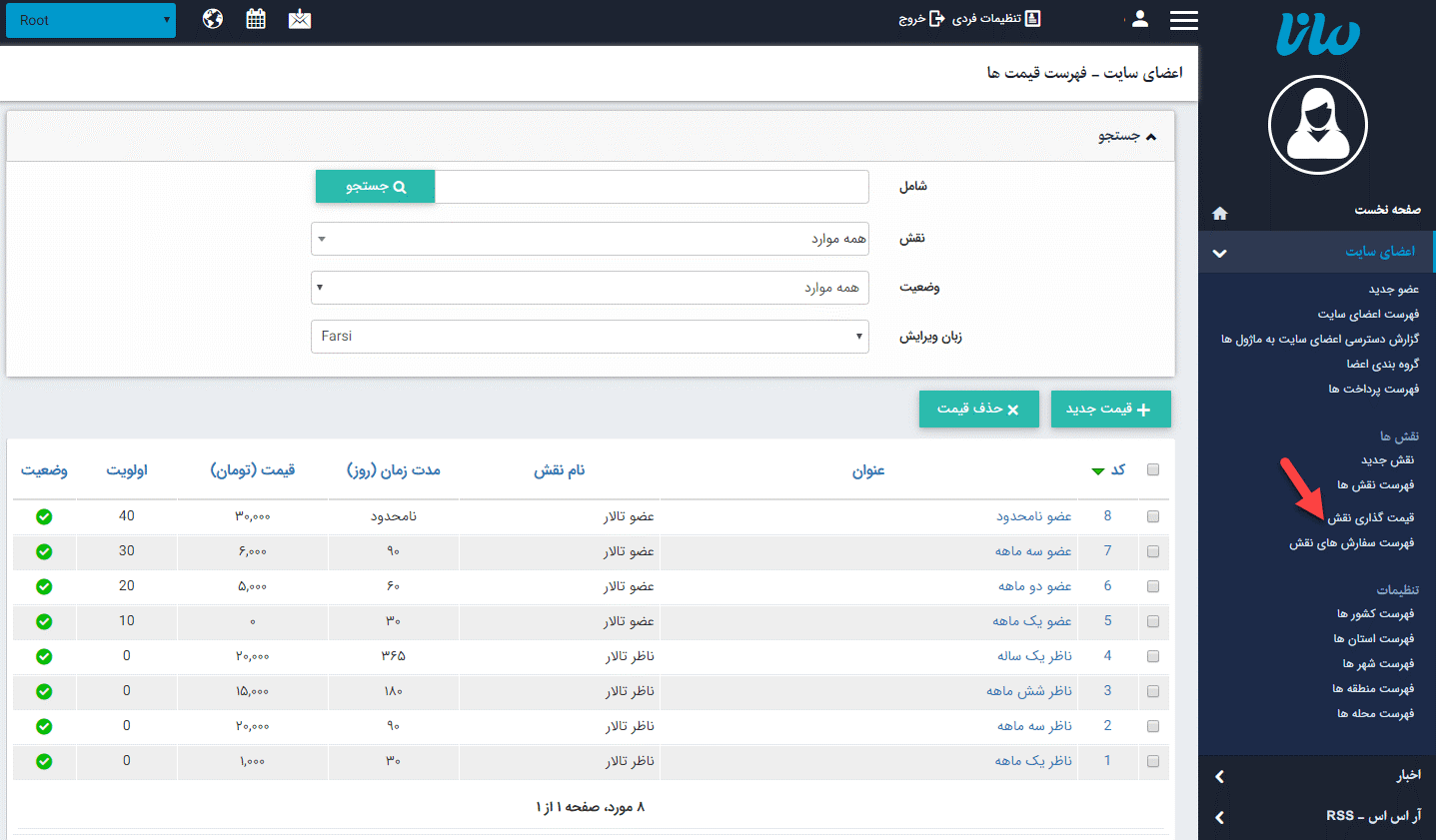 اعضای سایت اختصاص نقش ها به کاربران