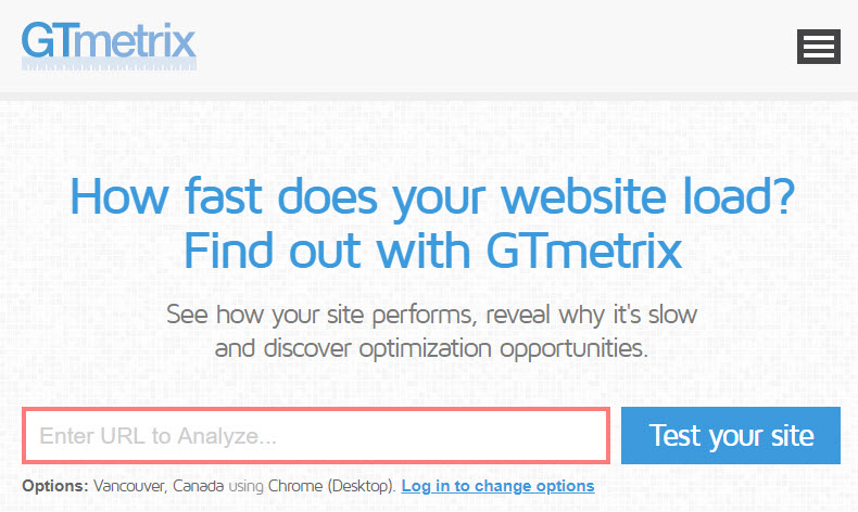 GTmetrix Test your site