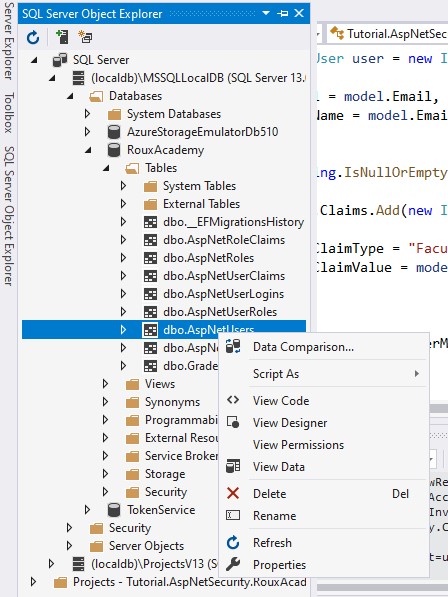 Implement user registration - View AspNetUsers Data