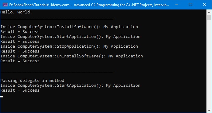 C Delegates and Events - Passing delegate in method-OutPut